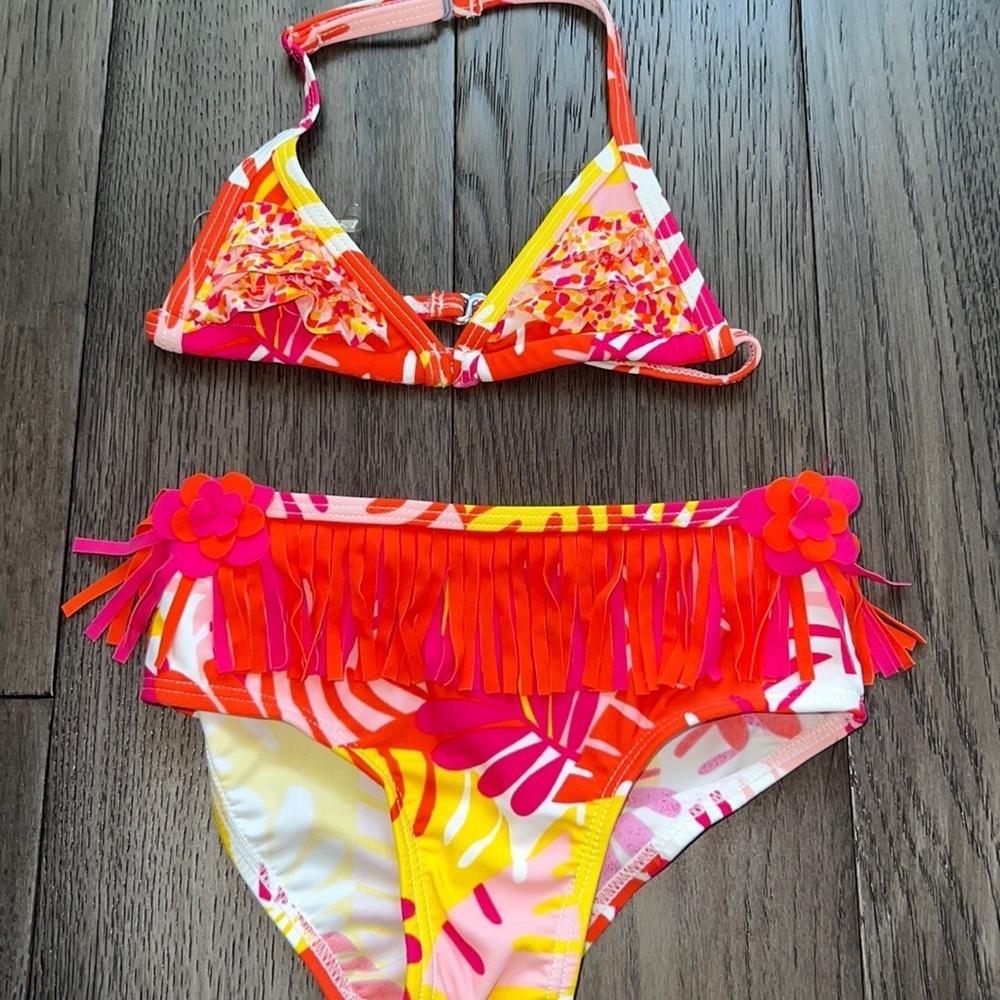 NWOT Koala baby girl floral fringe, halter ruffle top bikini